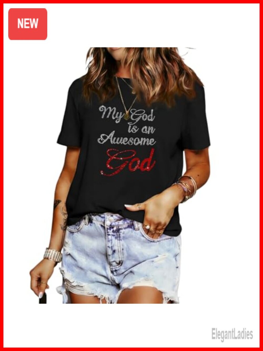 Christian God Rhinestone Glitter Tee for Women Faith Inspirational